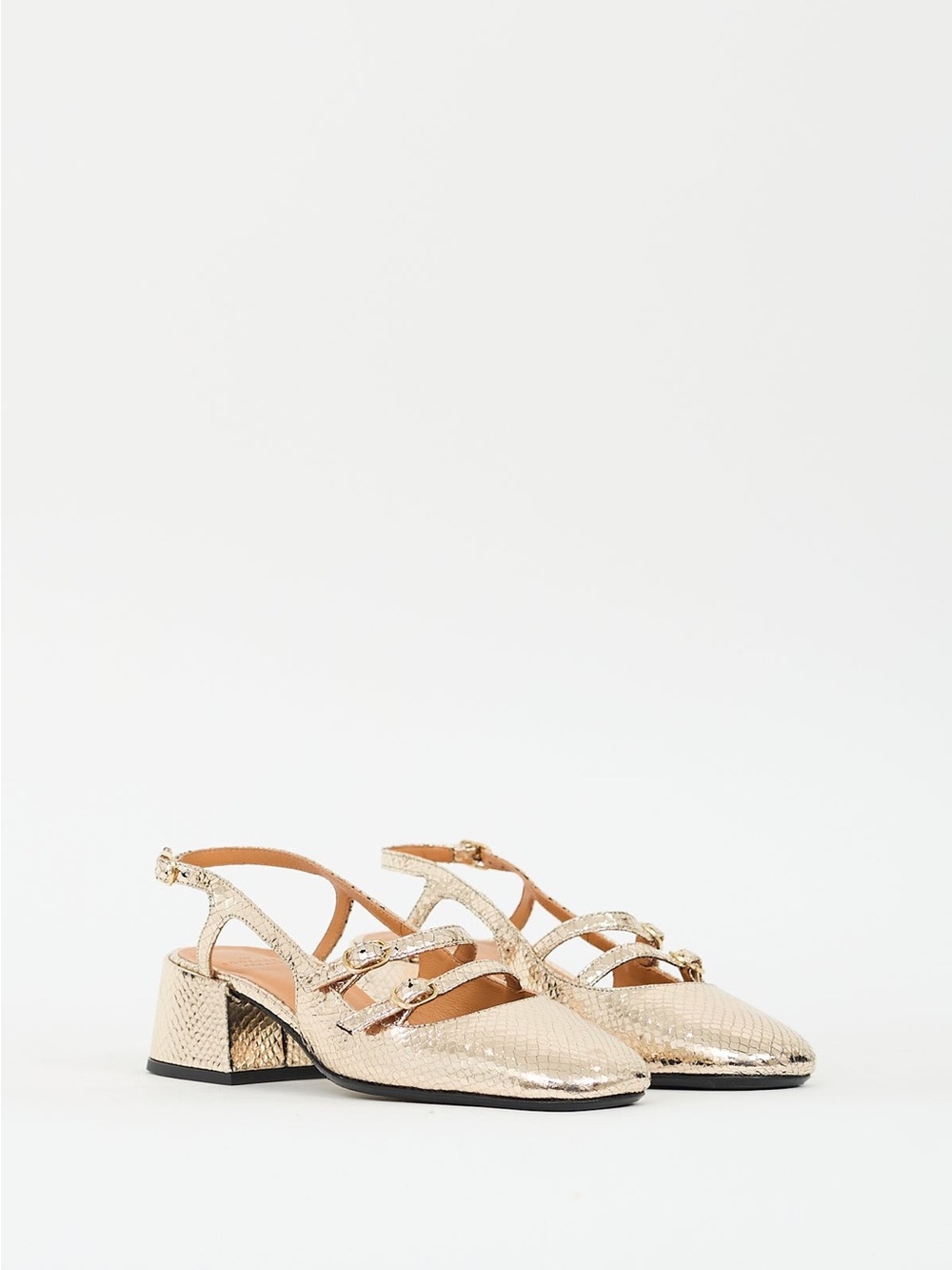 Sezane Gold Metallic Slingback Block Heel Pumps